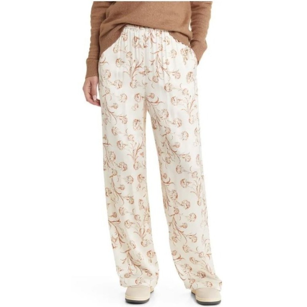 Treasure & Bond Women's Wide Leg Satin Pants in Ivory Rust Cascade Bloom Medium